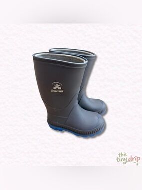 Kamik Grey Toddler Rain Boots with Blue Tread (Size 7)